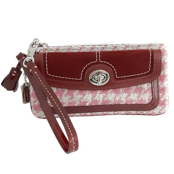 Coach Handbags - Coach Vintage Tweed Wristlet Y2K Pink Suede Genuine Leather Micro Bag Authentic